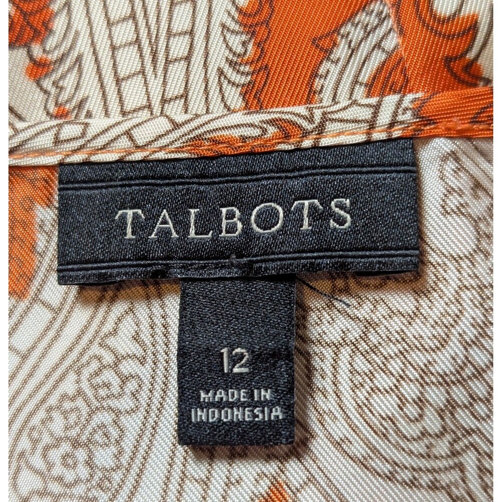 Talbots Size 12 Blouse Button Back Sleeveless  Orange Paisley Print Satin - Picture 6 of 8
